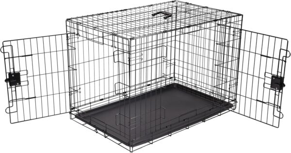 Durable Foldable Metal Dog Crate with Double Door and Removable Tray - Image 3
